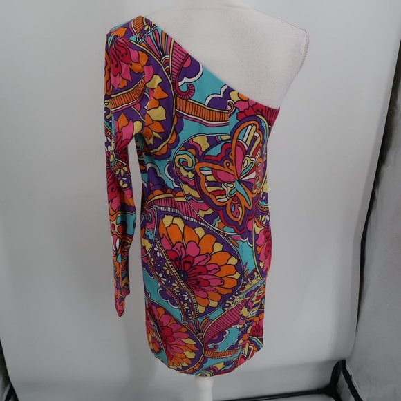 Lilly Pulitzer One Shoulder Floral Bodycon Dress Size Large 70's Vibes - Picture 10 of 13